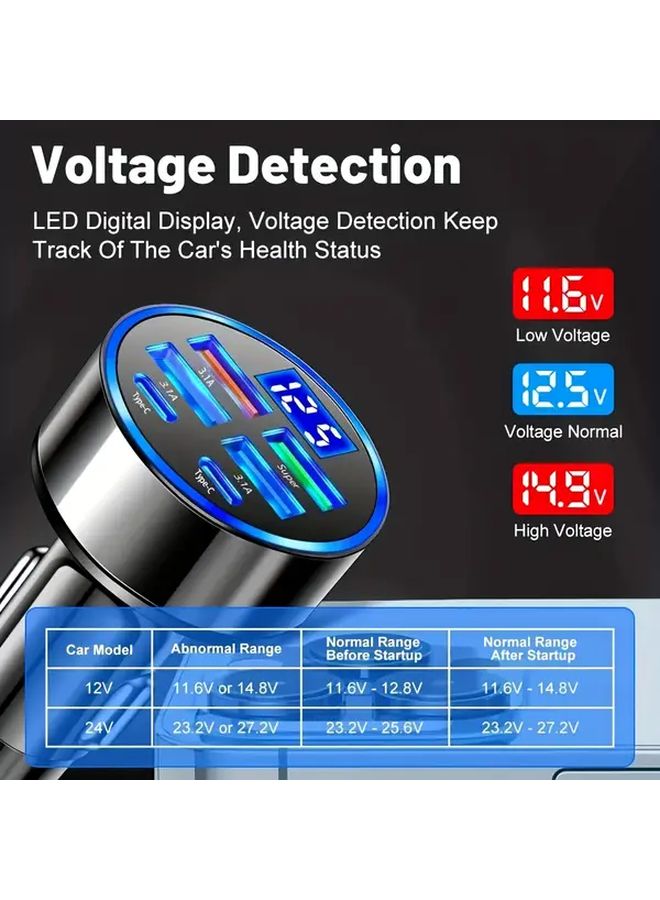 Black Multifunctional Car Charger With Digital Display 6 In 1 Fast Charging Hub - Image 2
