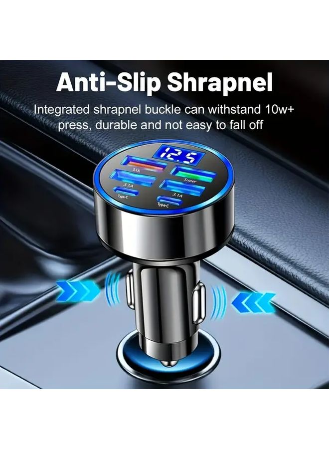 Black Multifunctional Car Charger With Digital Display 6 In 1 Fast Charging Hub - Image 5