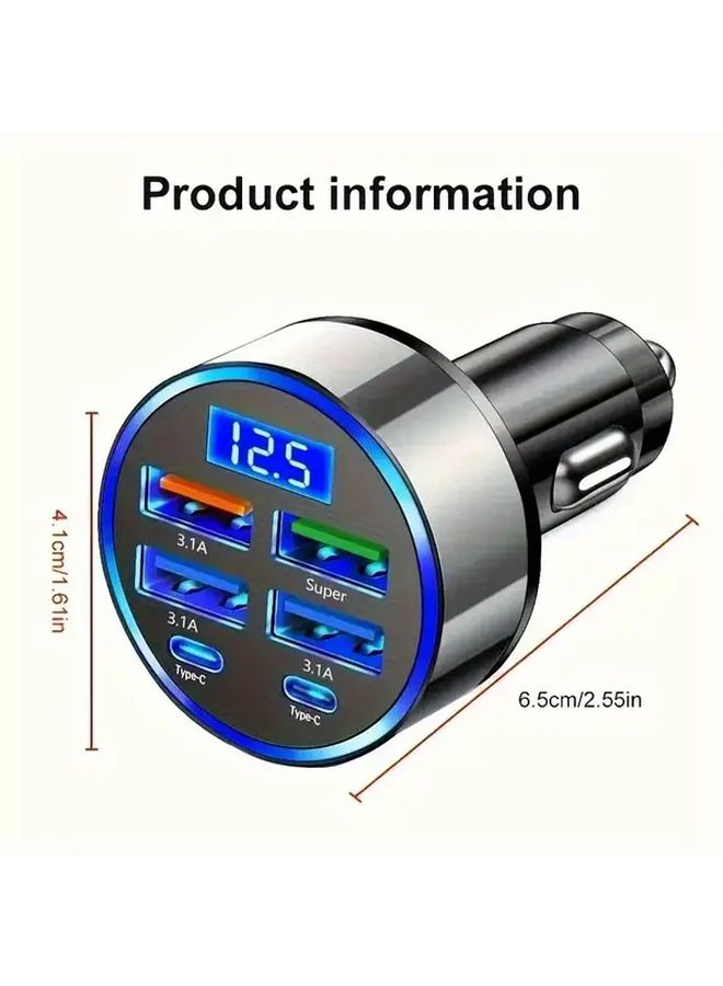 Black Multifunctional Car Charger With Digital Display 6 In 1 Fast Charging Hub - Image 3