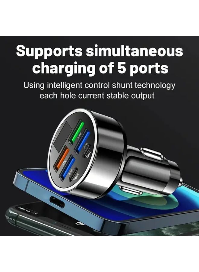 Black Multifunctional Car Charger With Digital Display 6 In 1 Fast Charging Hub - Image 4
