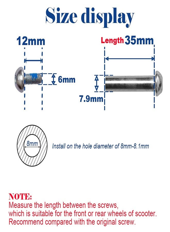 OTFAITP M8 Screws for 2-3-4-Wheel Kid Scoote Replacement Micro Mini Foldable Kick Scooter Kids Scooters Axles Repair (35) - Image 2