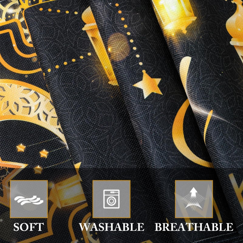 Fengrise Eid Mubarak Table Runner - Black Gold Ramadan Kareem Decorations for Home 2026, Star Moon and Lantern Pattern, Eid Al-Fitr Table Cloth,Islamic Decorations Supplies for Kitchen Indoor (13x72) - Image 4