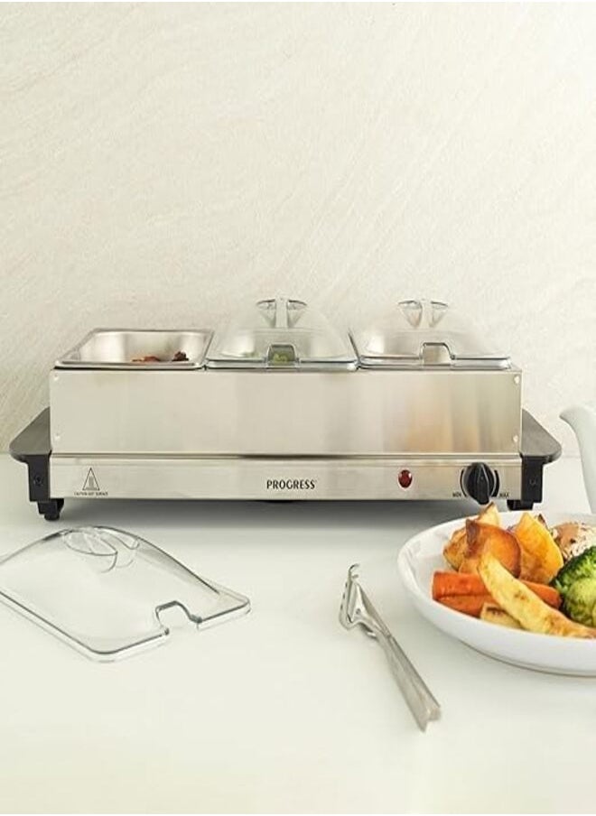 Progress Progress Portable Three Food Warmer Buffet Server (3 x 1.5L, 200W, Stainless Steel  - Image 2
