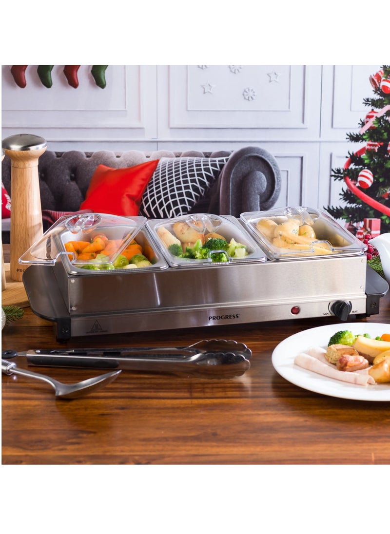 Progress Progress Portable Three Food Warmer Buffet Server (3 x 1.5L, 200W, Stainless Steel  - Image 5