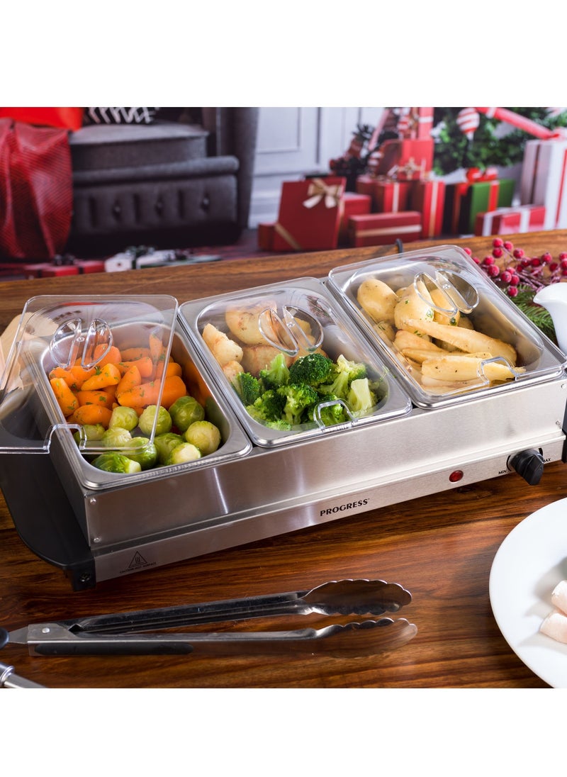 Progress Progress Portable Three Food Warmer Buffet Server (3 x 1.5L, 200W, Stainless Steel  - Image 1