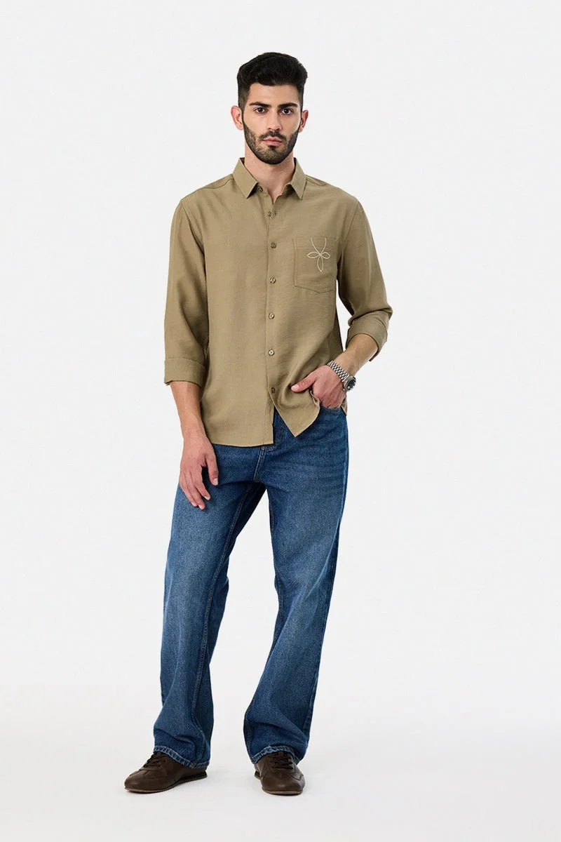 SNITCH Light Brown Solid Long Sleeve Regular Fit Shirt