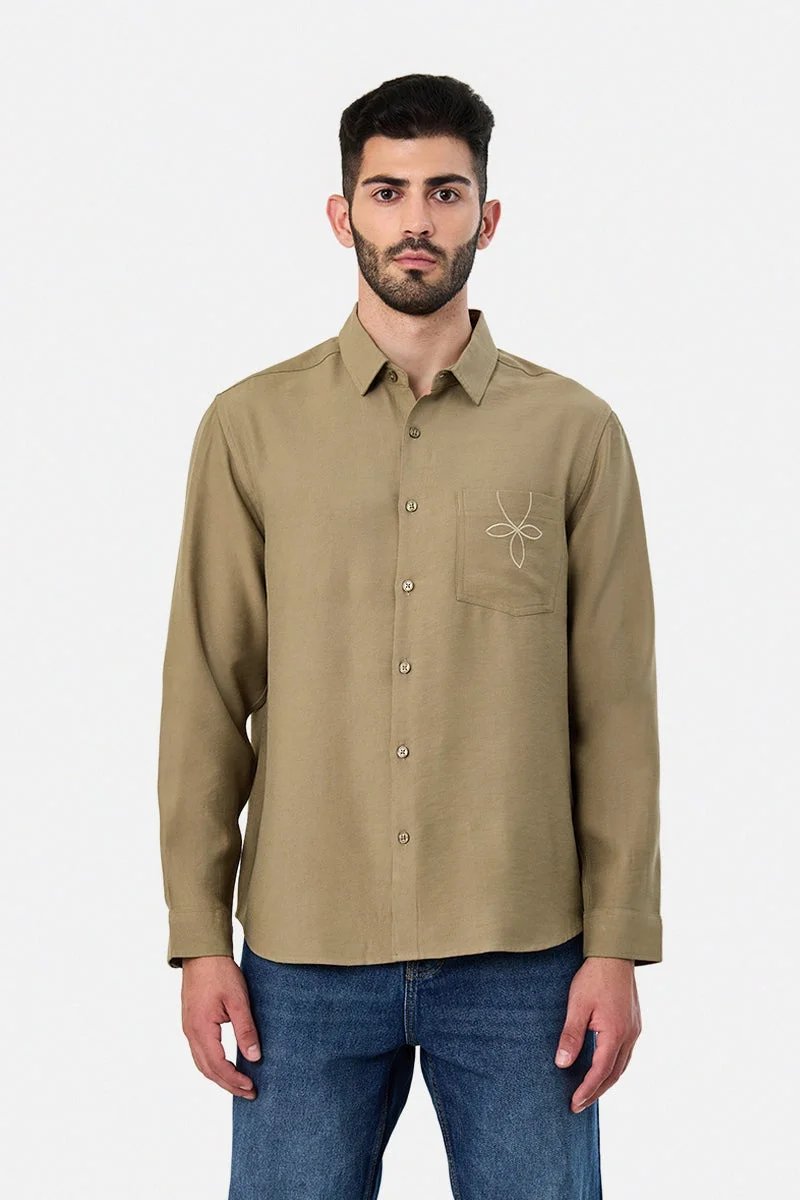 SNITCH Light Brown Solid Long Sleeve Regular Fit Shirt