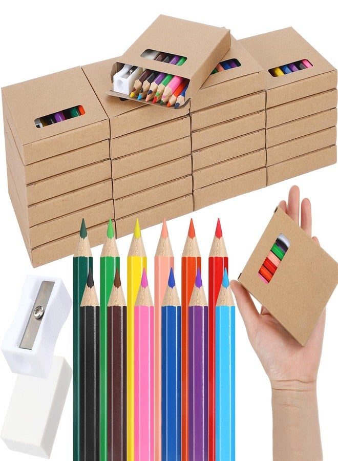 Noveread 576 Pcs/ 48 Boxes Christmas Mini Colored Pencils Bulk for Kid 3.5 Inch Short Drawing Colored Pencil with Sharpener Eraser for Christmas Children Painting Classroom Gifts Party Supplies - Image 1