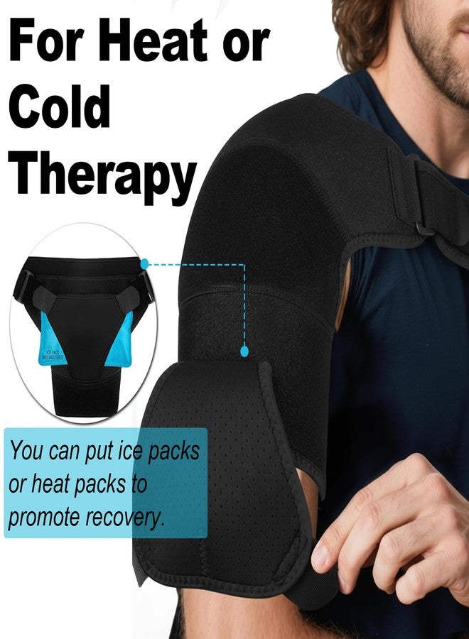 Charunee Shoulder Brace for Men & Women, Adjustable Shoulder Compression Sleeve Fits Left & Right Arms, Breathable Rotator Cuff Relief Brace for Pain Relief Compatible with Hot/Cold Pack (1, Black) - Image 5