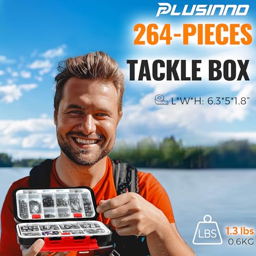 PLUSINNO 264pcs Fishing Accessories Kit, Organized Tackle Box with Tackle Included, Fishing Weights Sinkers, Jig Hooks, Swivels, Beads Combined into 10 Rigs, Fishing Gear Set for Bass Trout - Image 2