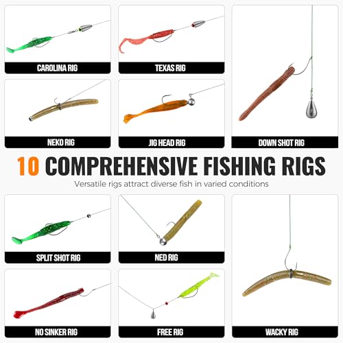 PLUSINNO 264pcs Fishing Accessories Kit, Organized Tackle Box with Tackle Included, Fishing Weights Sinkers, Jig Hooks, Swivels, Beads Combined into 10 Rigs, Fishing Gear Set for Bass Trout - Image 4