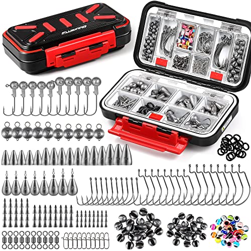 PLUSINNO 264pcs Fishing Accessories Kit, Organized Tackle Box with Tackle Included, Fishing Weights Sinkers, Jig Hooks, Swivels, Beads Combined into 10 Rigs, Fishing Gear Set for Bass Trout - Image 1