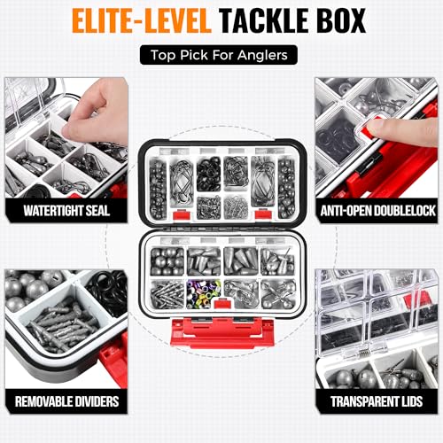 PLUSINNO 264pcs Fishing Accessories Kit, Organized Tackle Box with Tackle Included, Fishing Weights Sinkers, Jig Hooks, Swivels, Beads Combined into 10 Rigs, Fishing Gear Set for Bass Trout - Image 3