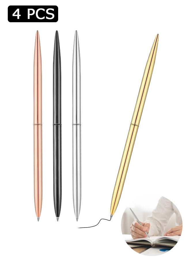 Zoreya - 4 Pcs Slim Metal Ballpoint Pen, 1.0 mm Glossy Retractable Writing Pen, for Home Office School Students Teachers Wedding Gift Supplies - Image 1