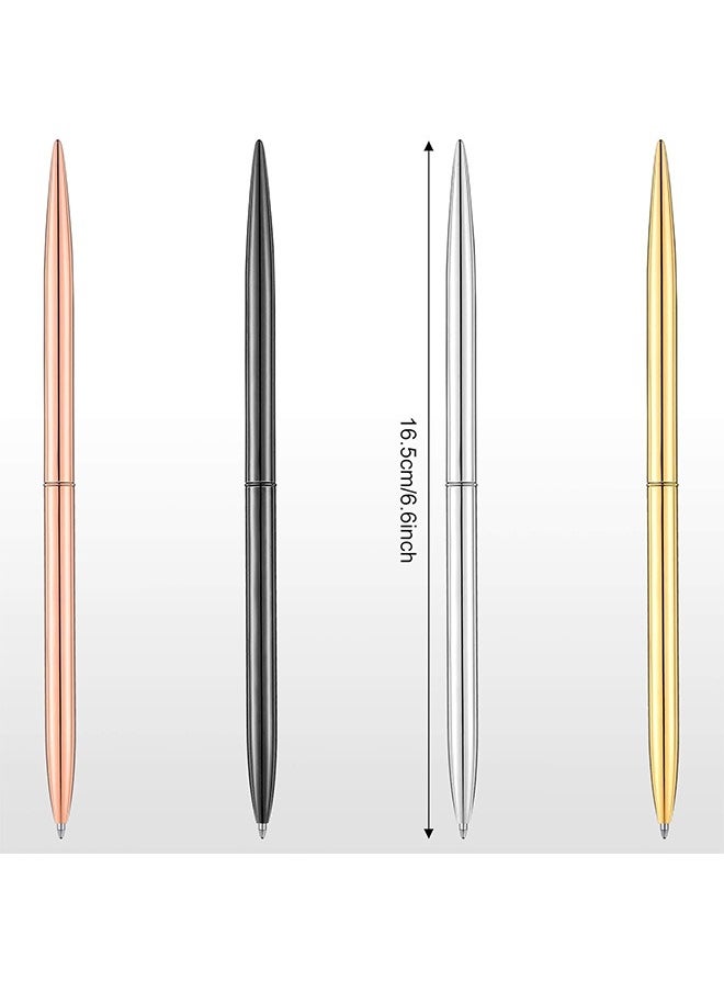 Zoreya - 4 Pcs Slim Metal Ballpoint Pen, 1.0 mm Glossy Retractable Writing Pen, for Home Office School Students Teachers Wedding Gift Supplies - Image 1