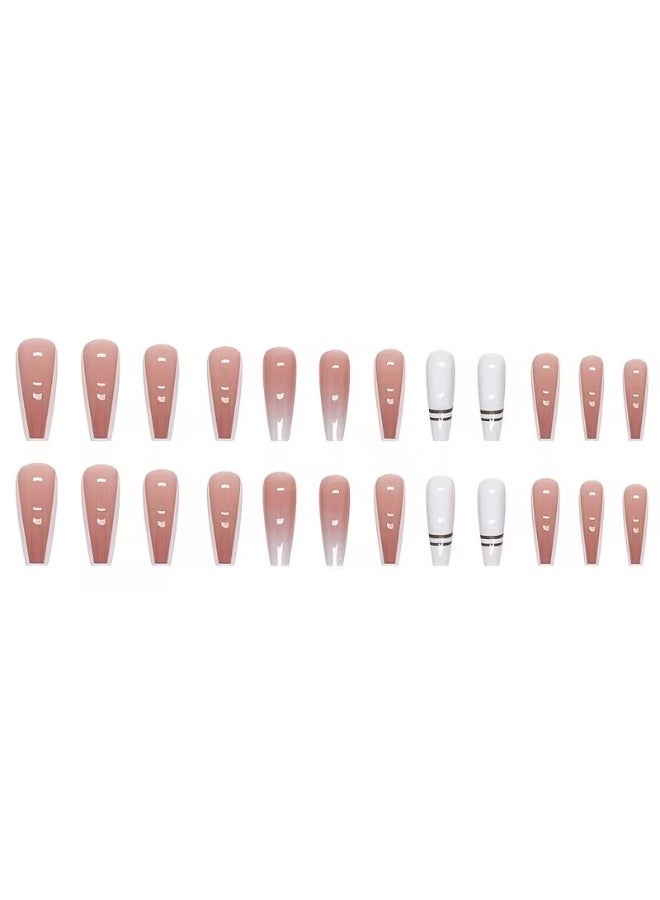 Goolsky 24 pcs Glossy Long Coffin Press On Nails - Ballerina French Tip Acrylic Nails with Pink Gradient Design - Easy to Apply and Remove - Image 4