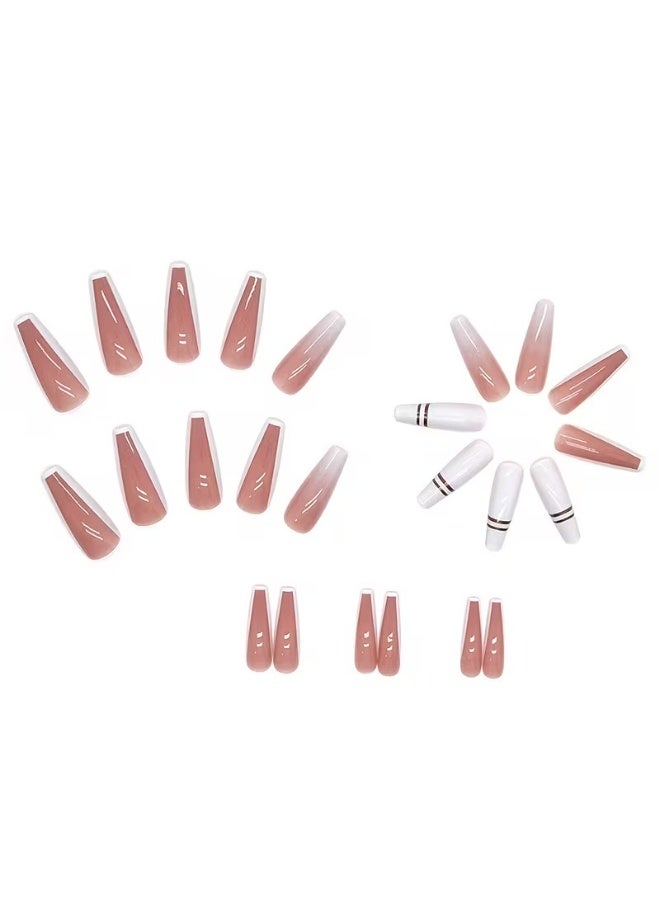 Goolsky 24 pcs Glossy Long Coffin Press On Nails - Ballerina French Tip Acrylic Nails with Pink Gradient Design - Easy to Apply and Remove - Image 2