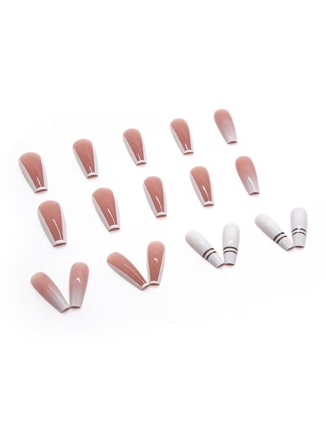 Goolsky 24 pcs Glossy Long Coffin Press On Nails - Ballerina French Tip Acrylic Nails with Pink Gradient Design - Easy to Apply and Remove - Image 3