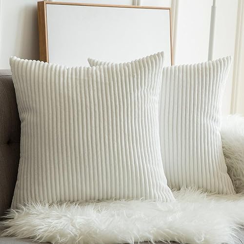 Guffaw / Corduroy/Stripped/Luxury Cushion Covers Large Size 20"X20" Inches (White, 2), 240 TC - Image 1