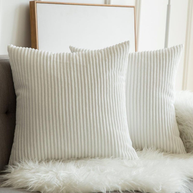 Guffaw / Corduroy/Stripped/Luxury Cushion Covers Large Size 20"X20" Inches (White, 2), 240 TC - Image 3