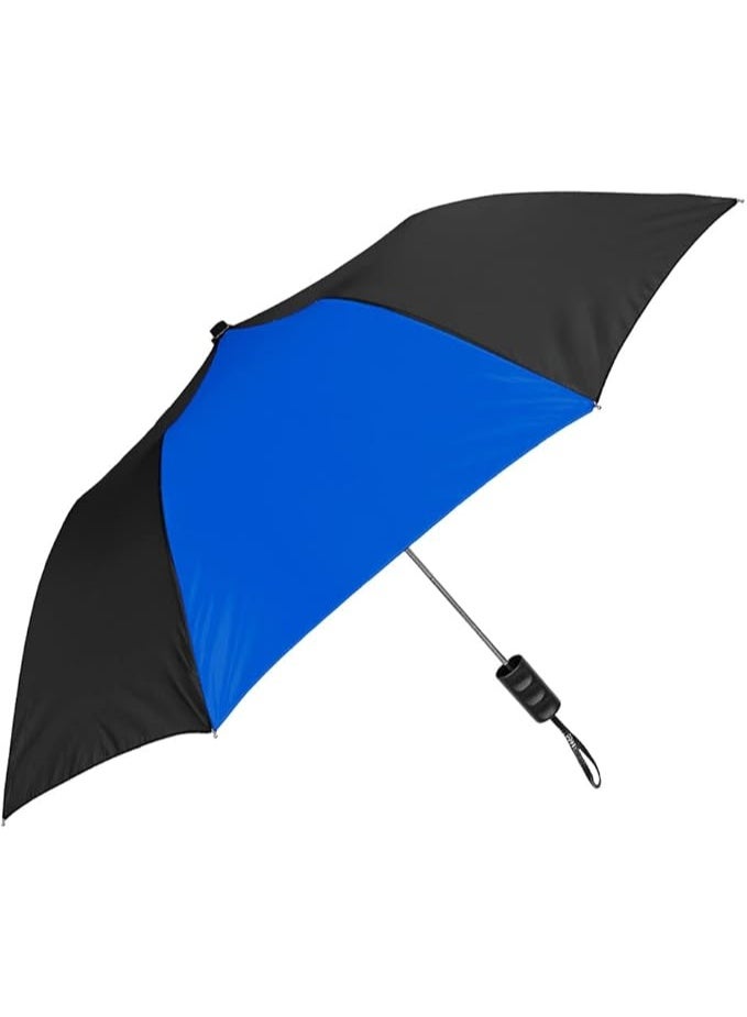 STROMBERGBRAND UMBRELLAS The 42" Arc Heather Spectrum Auto-Open Folding Umbrella, Sturdy Metal Shaft, Royal Blue/Black, 16 inch, Compact - Image 1
