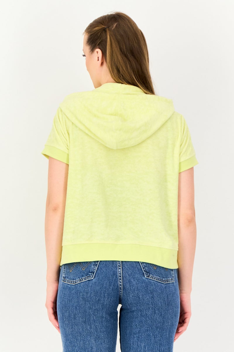 Juicy Couture هودي كامل بسحاب مزين بأكمام قصيرة للنساء، أصفر فاتح - Image 4