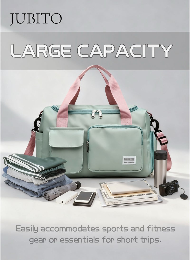 JUBITO Travel bag, Gym bag, large-capacity women's fitness bags with shoe compartments and waterproof pockets, suitable for students, light storage travel handbags (green, Oxford cloth) - Image 3