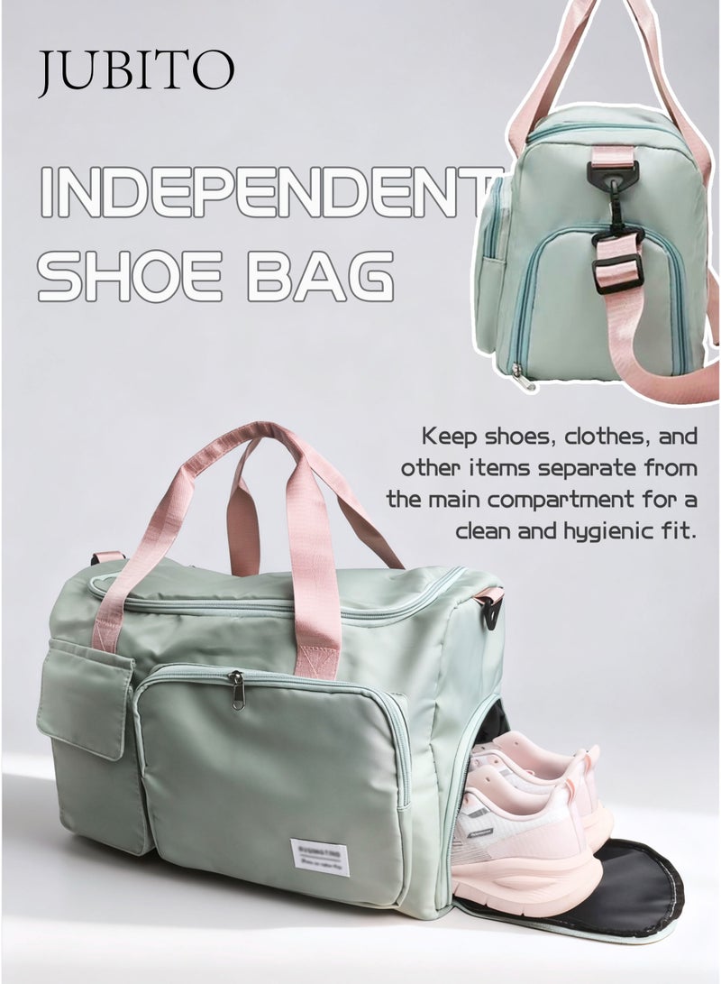 JUBITO Travel bag, Gym bag, large-capacity women's fitness bags with shoe compartments and waterproof pockets, suitable for students, light storage travel handbags (green, Oxford cloth) - Image 5