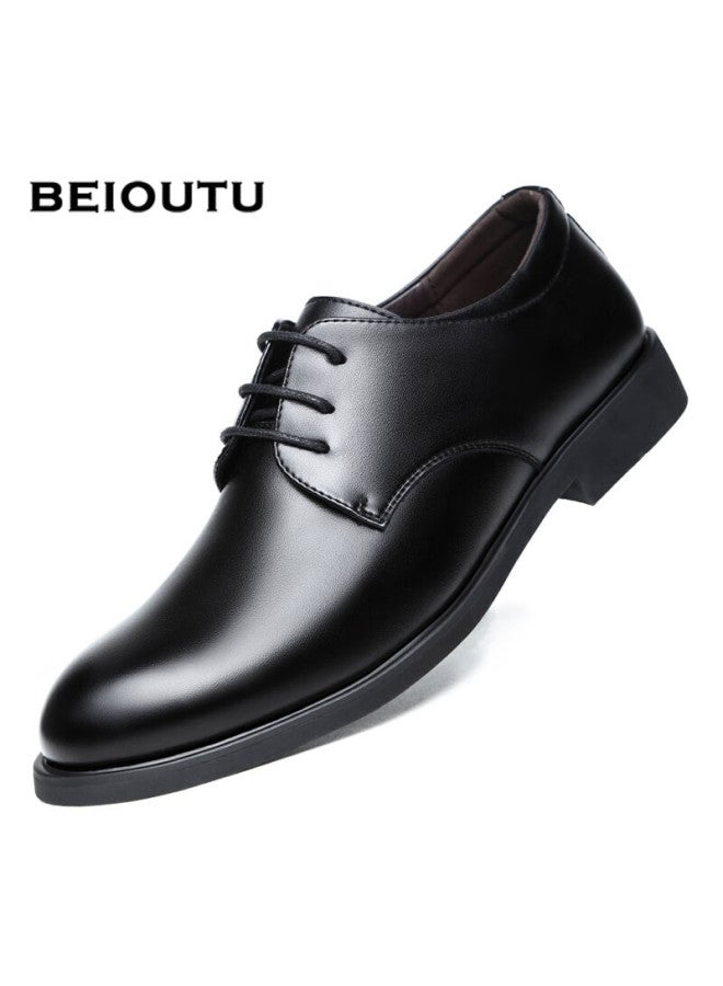 Beioutu Men's Lace-up Formal Business Shoes, British Style Comfortable Work Commute Leather Shoes, 178 Black, Size 41 - Image 1