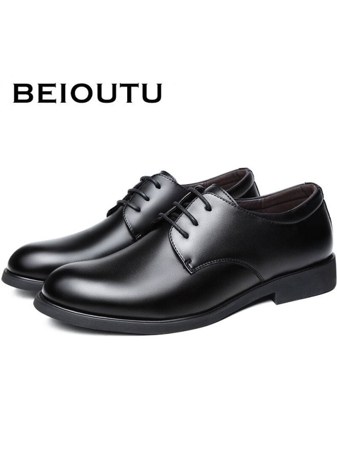 Beioutu Men's Lace-up Formal Business Shoes, British Style Comfortable Work Commute Leather Shoes, 178 Black, Size 41 - Image 3