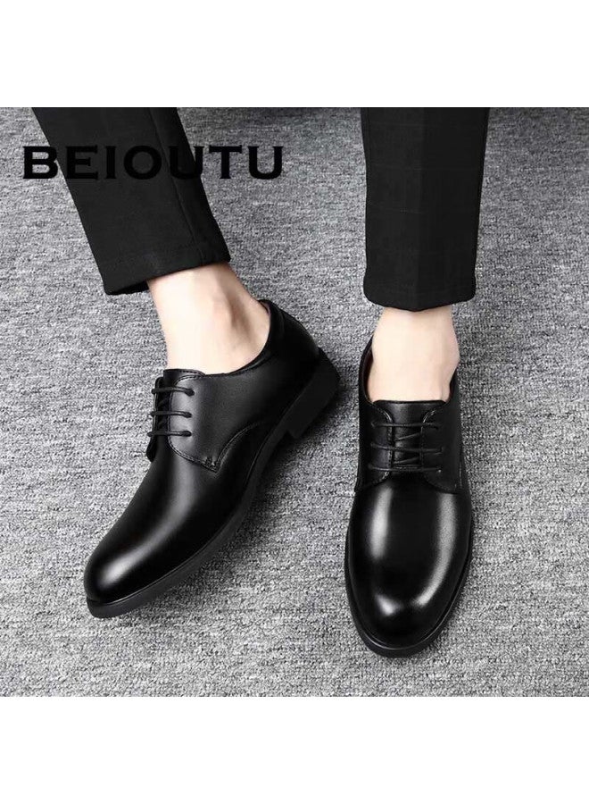 Beioutu Men's Lace-up Formal Business Shoes, British Style Comfortable Work Commute Leather Shoes, 178 Black, Size 41 - Image 2