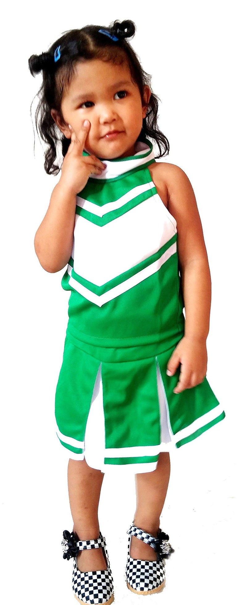 Total 2550 Little Girls' Cheerleader Cheerleading Outfit Uniform Costume Cosplay Green/White (M / 5-8) - Image 3