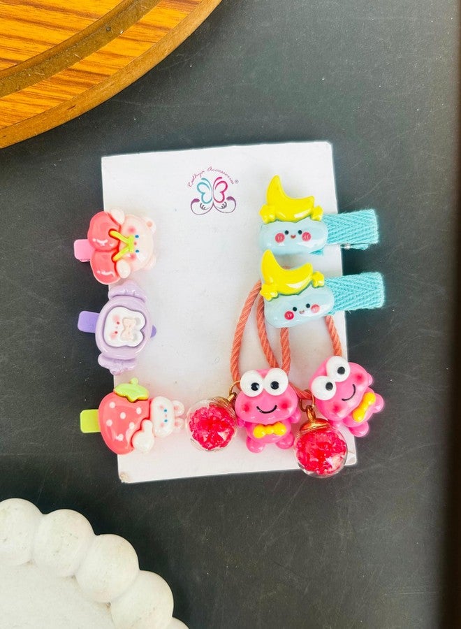 Radhya Accessories Cartoon Hairties for Girls Pack of 7 | Flower Rubberbands for Kids Toddlers Baby Girls | Cute Doll Hair Clips | Korean Style Hair Accessories Gift Set for Girls (Set 2) - Image 4
