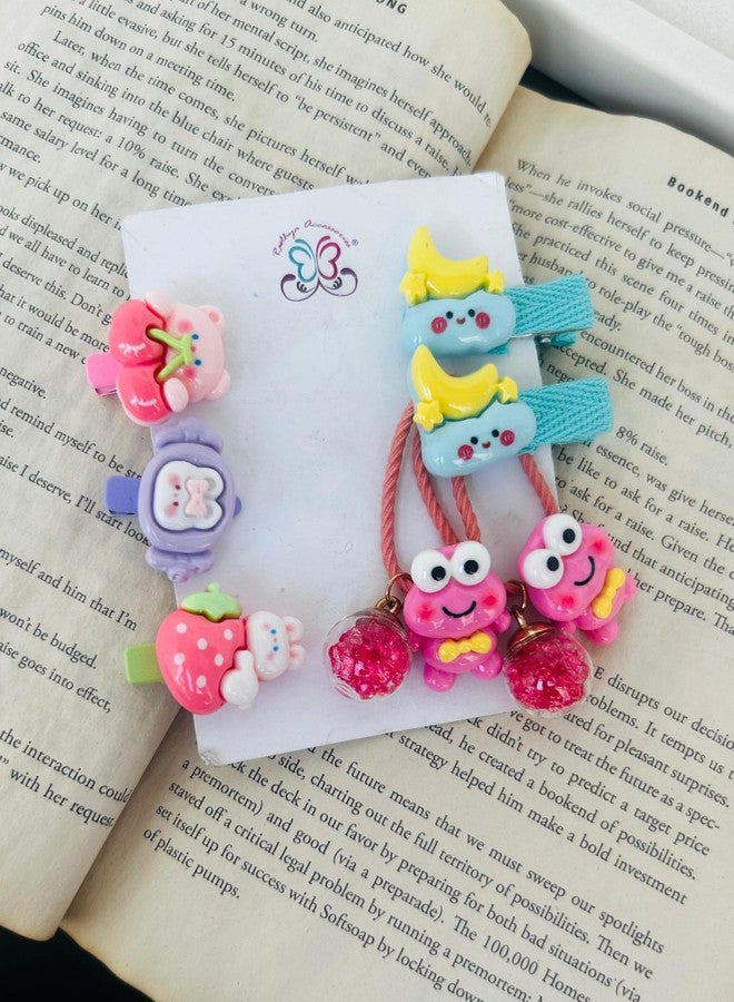 Radhya Accessories Cartoon Hairties for Girls Pack of 7 | Flower Rubberbands for Kids Toddlers Baby Girls | Cute Doll Hair Clips | Korean Style Hair Accessories Gift Set for Girls (Set 2) - Image 2