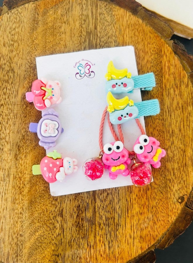 Radhya Accessories Cartoon Hairties for Girls Pack of 7 | Flower Rubberbands for Kids Toddlers Baby Girls | Cute Doll Hair Clips | Korean Style Hair Accessories Gift Set for Girls (Set 2) - Image 3