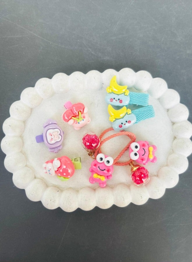 Radhya Accessories Cartoon Hairties for Girls Pack of 7 | Flower Rubberbands for Kids Toddlers Baby Girls | Cute Doll Hair Clips | Korean Style Hair Accessories Gift Set for Girls (Set 2) - Image 5