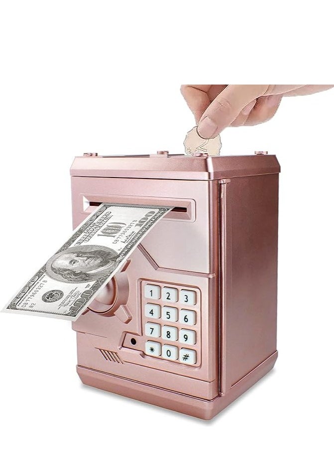Furtey - Piggy Bank Electronic Mini ATM for Kids Baby Toy, Safe Coin Banks Money Saving Box Password Code Lock for Children,Boys Girls Best Gift (Rose Gold) - Image 1