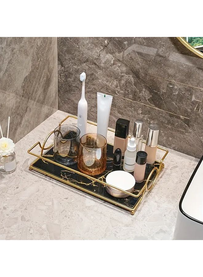 Black Golden Marbling Bathroom Toilet Tray Shelf Desktop Storage Organizer - Image 2
