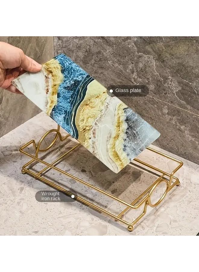 Black Golden Marbling Bathroom Toilet Tray Shelf Desktop Storage Organizer - Image 5