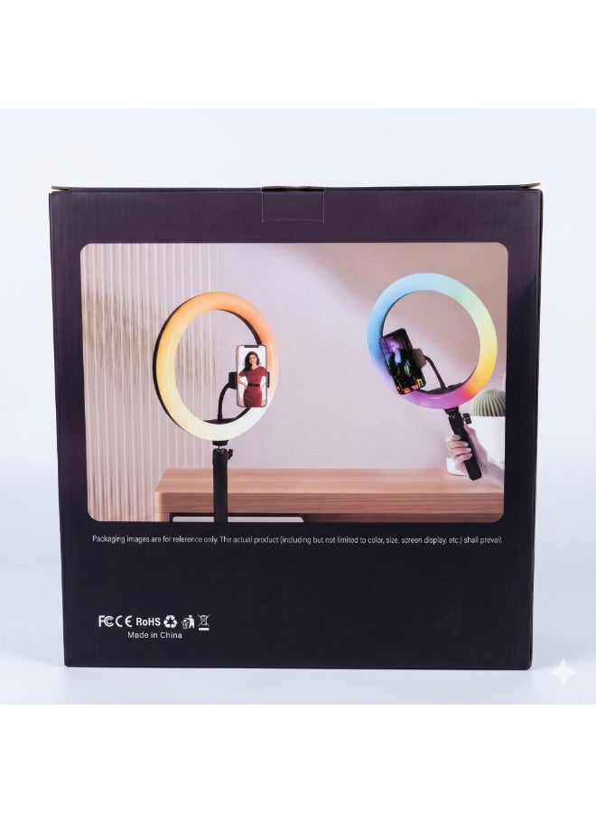 رنج لايت ملون RGB مقاس 16 بوصة مع ستاند حامل ثلاثي وقاعدة جوال مرنة للتصوير وبث الفيديو - موديل MJ-38 - Image 5