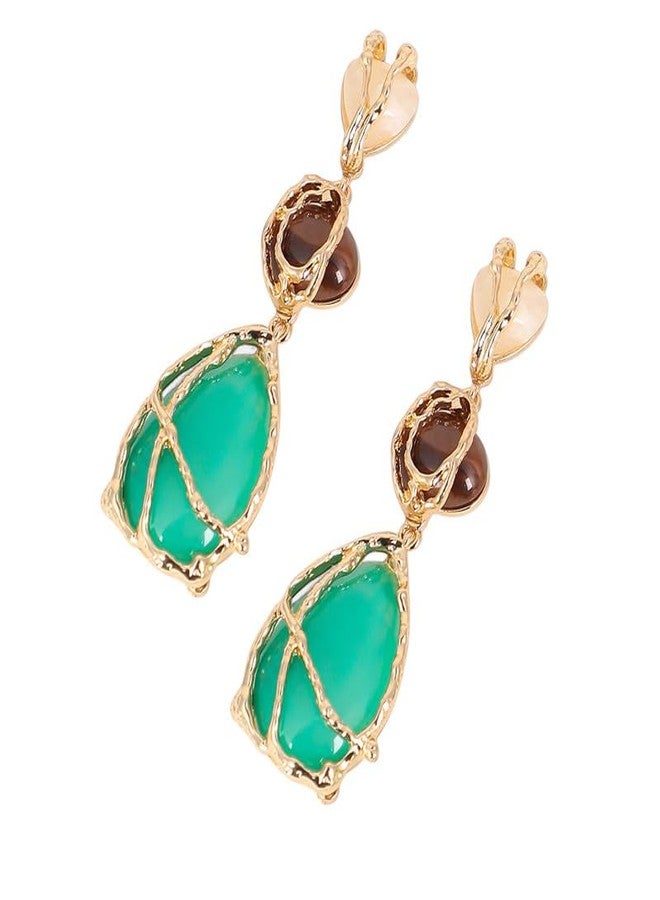 SOHI Women The Veined-Teardrop Drop Earrings | California Gold Colour | One-Size | Artificial Stone Alloy Material | Push Back Closure | Earrings For Casual - Image 1