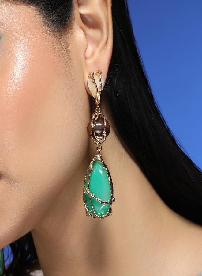SOHI Women The Veined-Teardrop Drop Earrings | California Gold Colour | One-Size | Artificial Stone Alloy Material | Push Back Closure | Earrings For Casual - Image 3