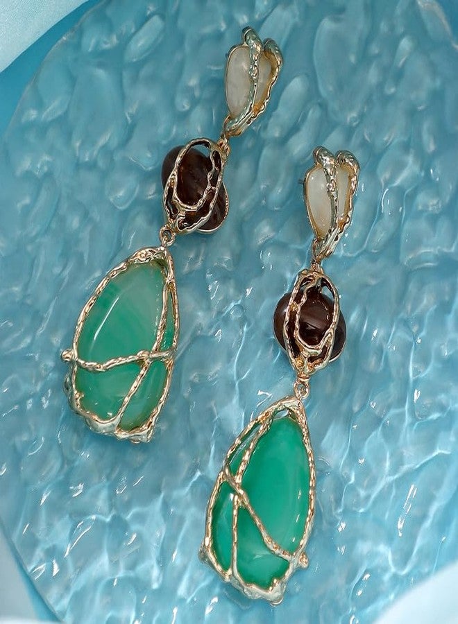 SOHI Women The Veined-Teardrop Drop Earrings | California Gold Colour | One-Size | Artificial Stone Alloy Material | Push Back Closure | Earrings For Casual - Image 2