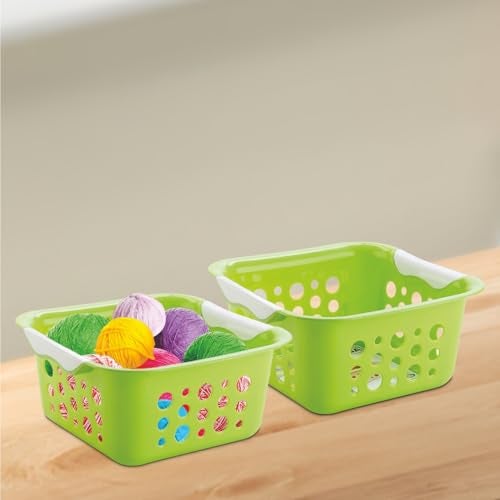 Nayasa Spotty Fruit Basket Set of 2 | Small | Fruit Basket for Kitchen | Plastic Tokri for Vegetables | Plastic Baskets for Vegetables | No. 1 | Green - Image 4