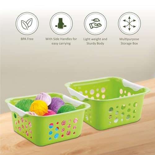 Nayasa Spotty Fruit Basket Set of 2 | Small | Fruit Basket for Kitchen | Plastic Tokri for Vegetables | Plastic Baskets for Vegetables | No. 1 | Green - Image 5