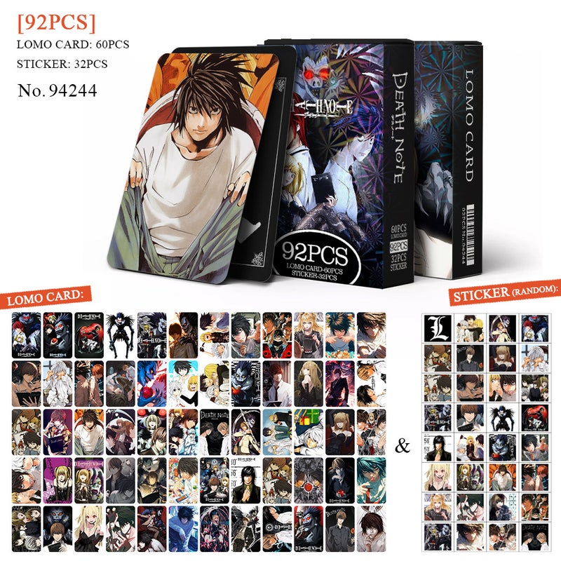 Death Note Lomocard & Sticker Set – 92PCS (60 Lomocards + 32 Random Stickers) | Aesthetic Photo Card Collection for Fans