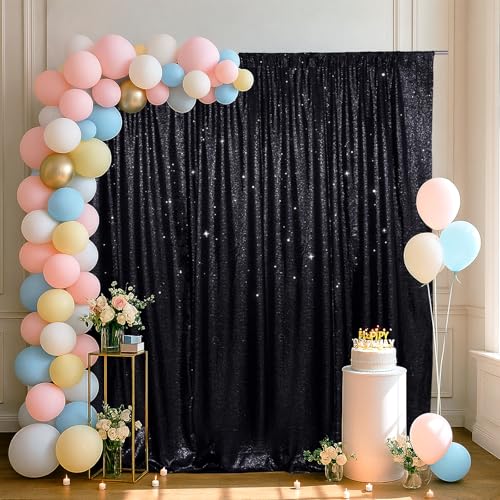 SquarePie Sequin Backdrop Less Transparent Background Sparkly Curtain for Wedding Halloween Party 5FT x 7FT Black - Image 4