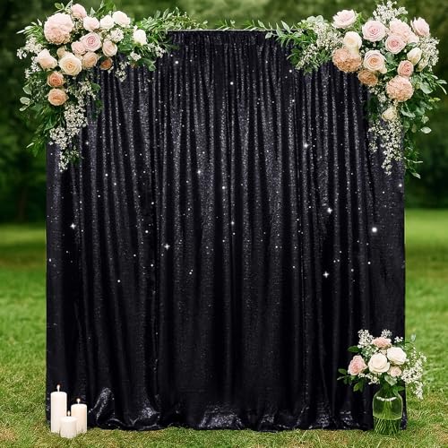 SquarePie Sequin Backdrop Less Transparent Background Sparkly Curtain for Wedding Halloween Party 5FT x 7FT Black - Image 5