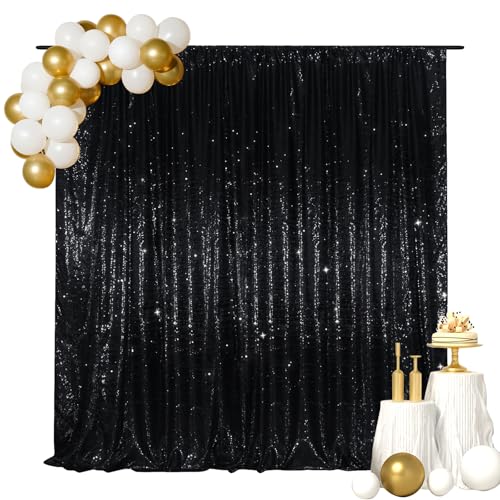 SquarePie Sequin Backdrop Less Transparent Background Sparkly Curtain for Wedding Halloween Party 5FT x 7FT Black - Image 2