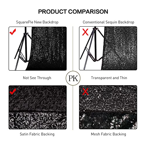 SquarePie Sequin Backdrop Less Transparent Background Sparkly Curtain for Wedding Halloween Party 5FT x 7FT Black - Image 3